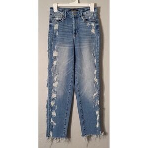Judy Blue Women's Skinny Distressed Jeans - Blue- 1/25 (Actual‎ 25/26 1/2)
